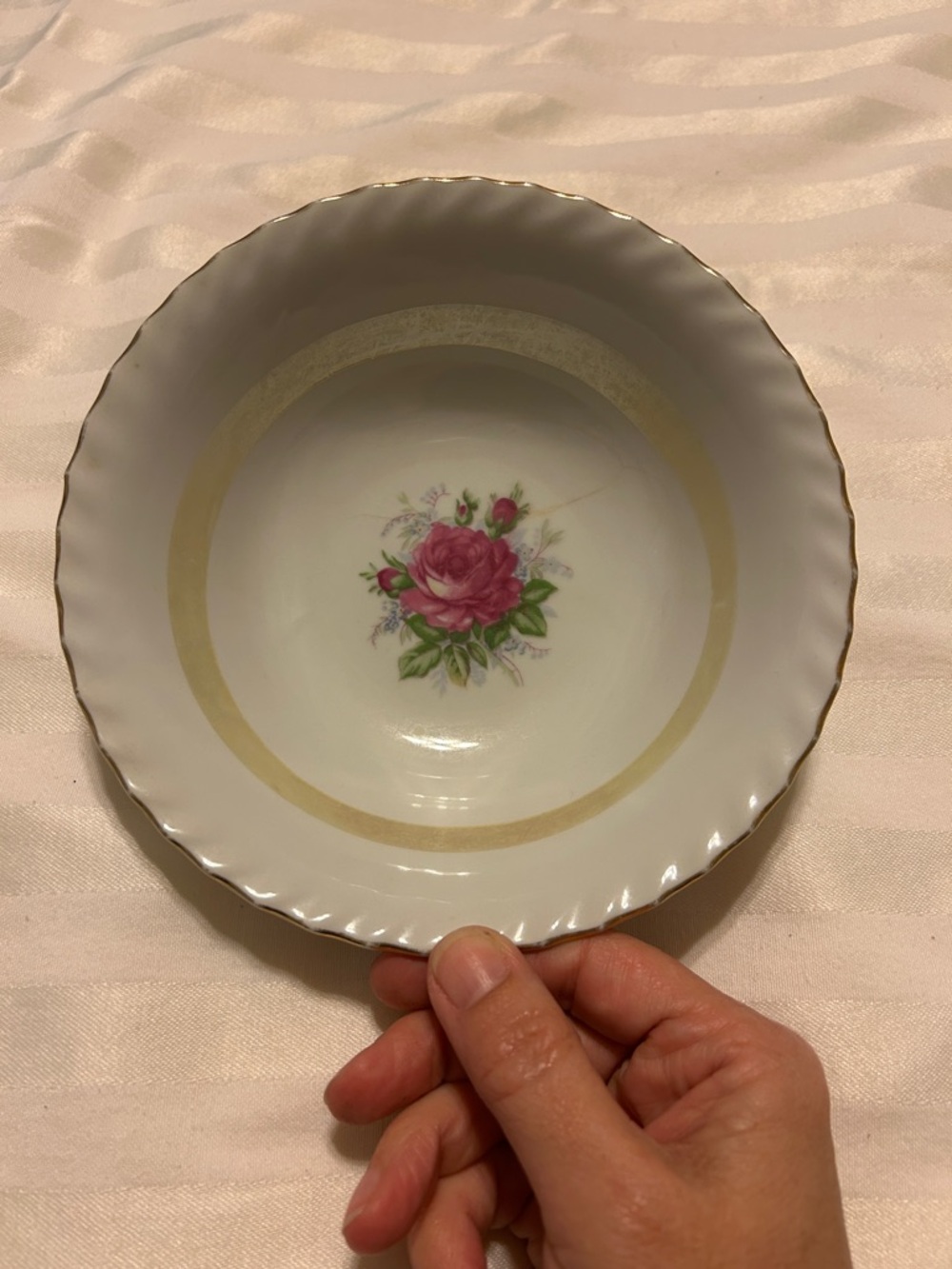 Vintage White Porcelain Rose Salad Plate with Gold Trim Japan